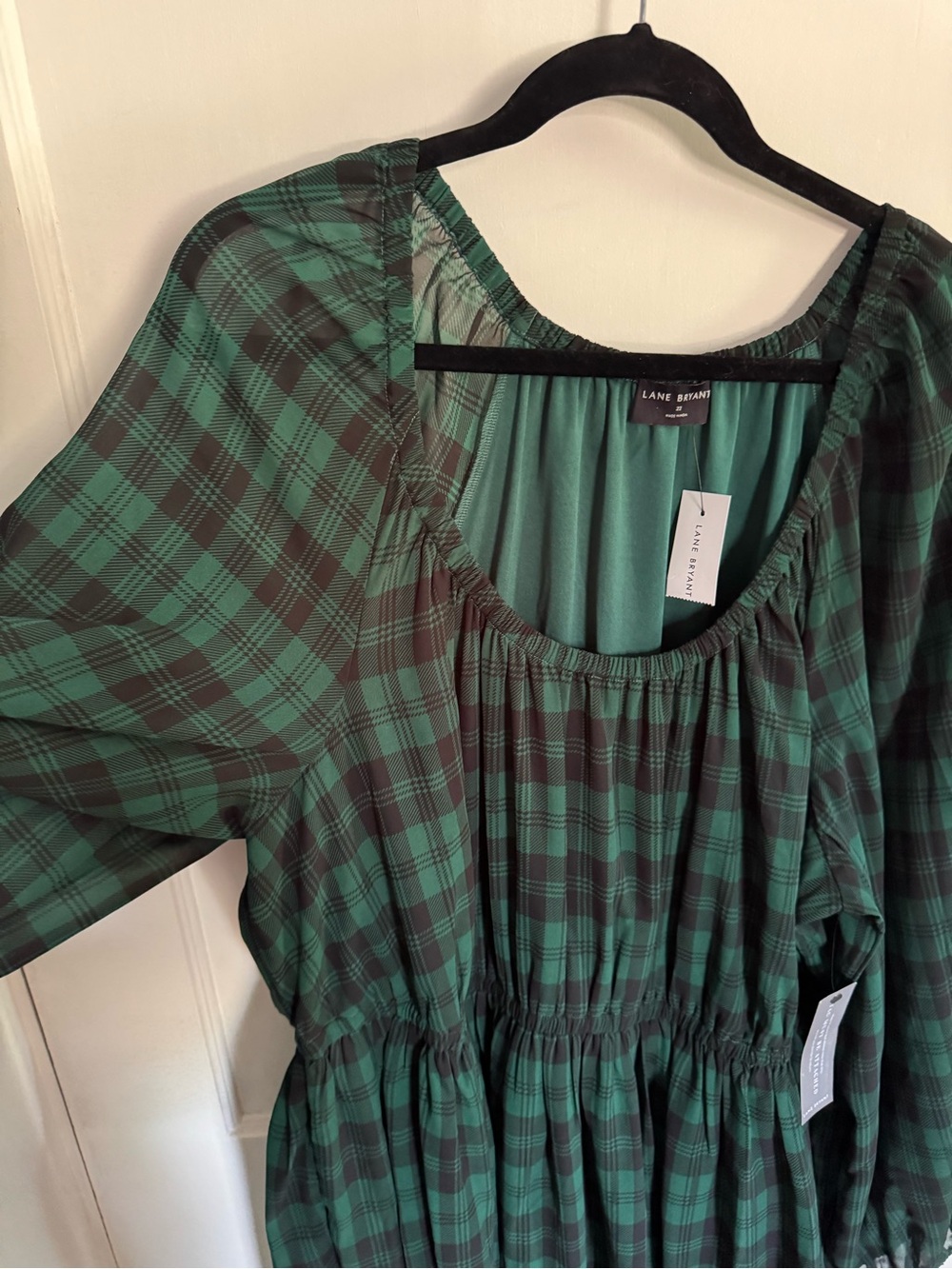 NWT Sz 22w Lane Bryant Green and Black Plaid Sheer Dress